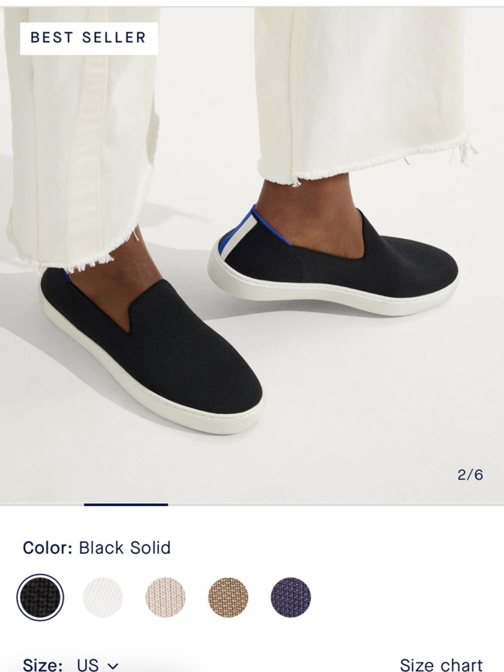 Rothy's Black Slip-On Knit Loafers with Blue Trim